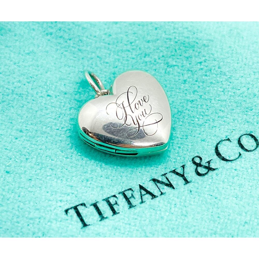 Tiffany & Co. Sterling Silver I Love You Heart Locket Pendant w/ Pouch